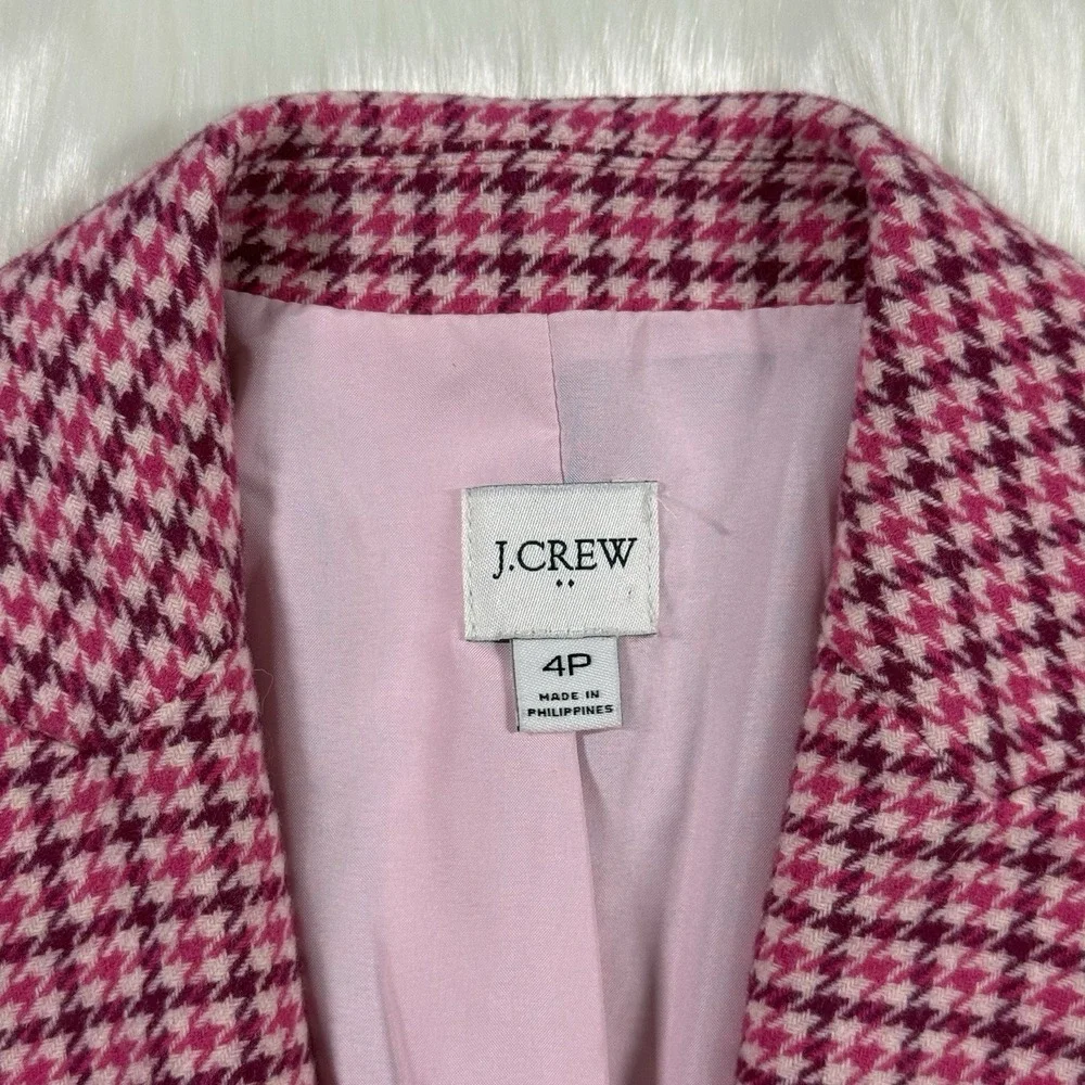 J.‎ Crew Women's Size 4 P Petite Pink Houndstooth Wool Blend Blazer Jacket BA809